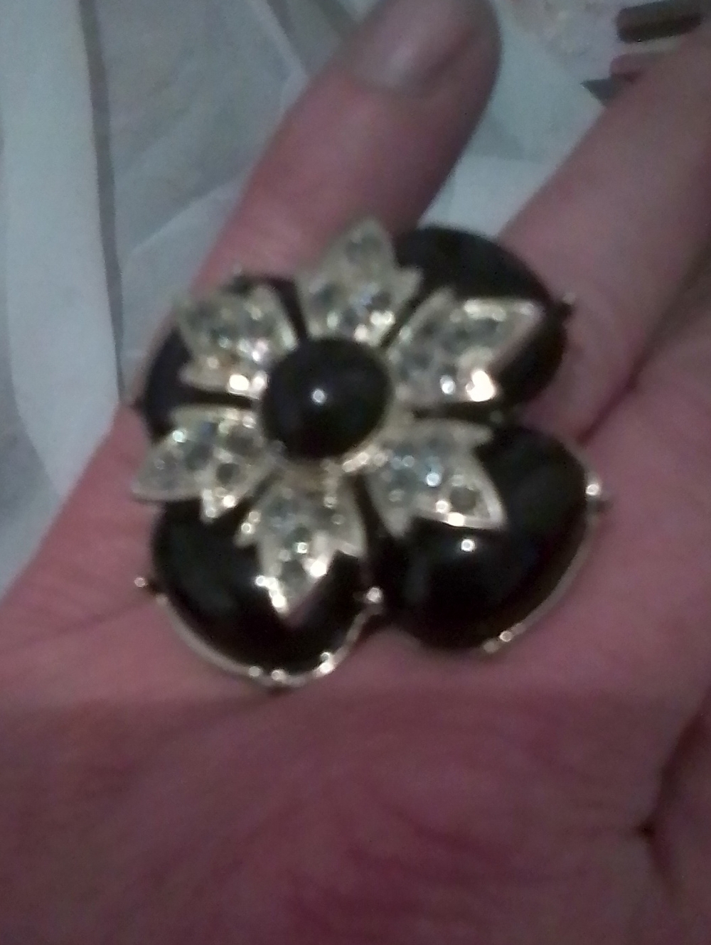 Gold & Black Floral Statement Ring - Elegant Women's Jewelry